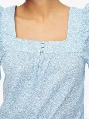 J. Crew Light Blue Floral Square-Neck Puff Sleeve Top